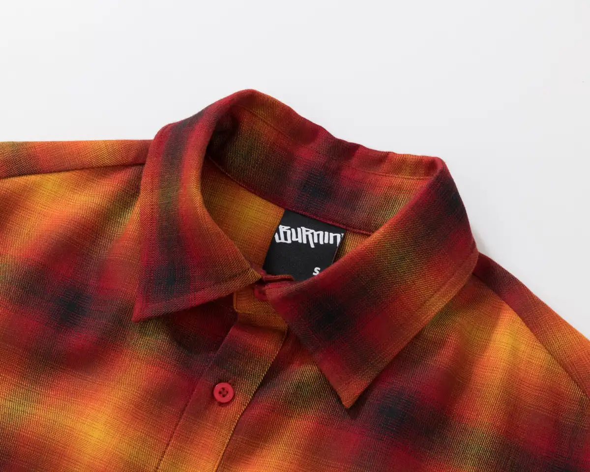 BURNIN "97' SERIES" FRAYED DISTRESSED PLAID EMBROIDERED SHIRT
