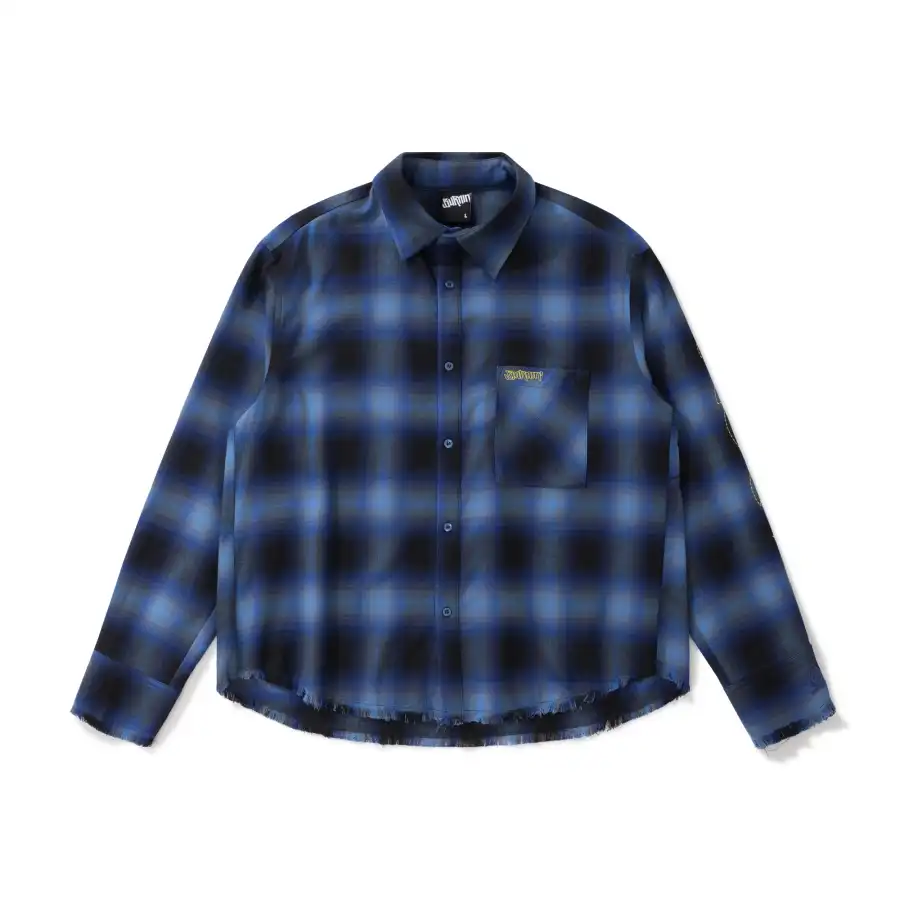 BURNIN "97' SERIES" FRAYED DISTRESSED PLAID EMBROIDERED SHIRT - 3