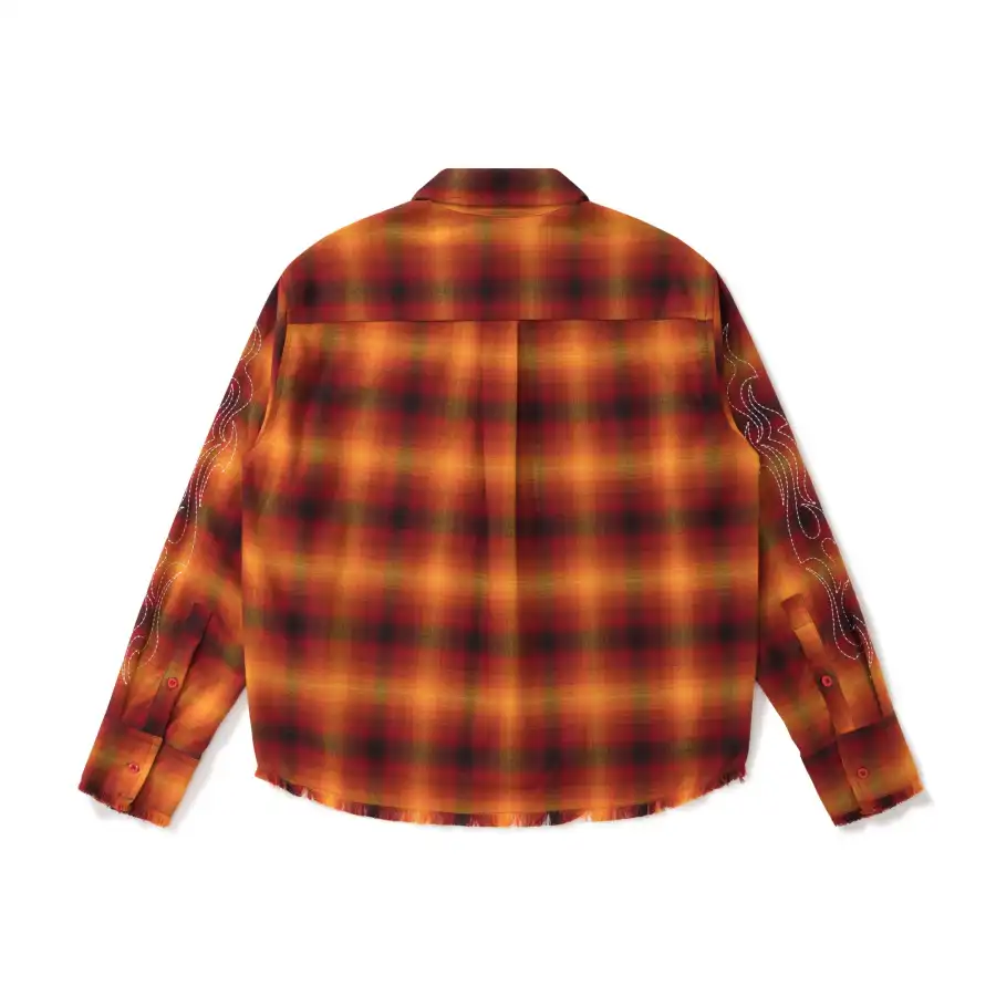 BURNIN "97' SERIES" FRAYED DISTRESSED PLAID EMBROIDERED SHIRT - 2