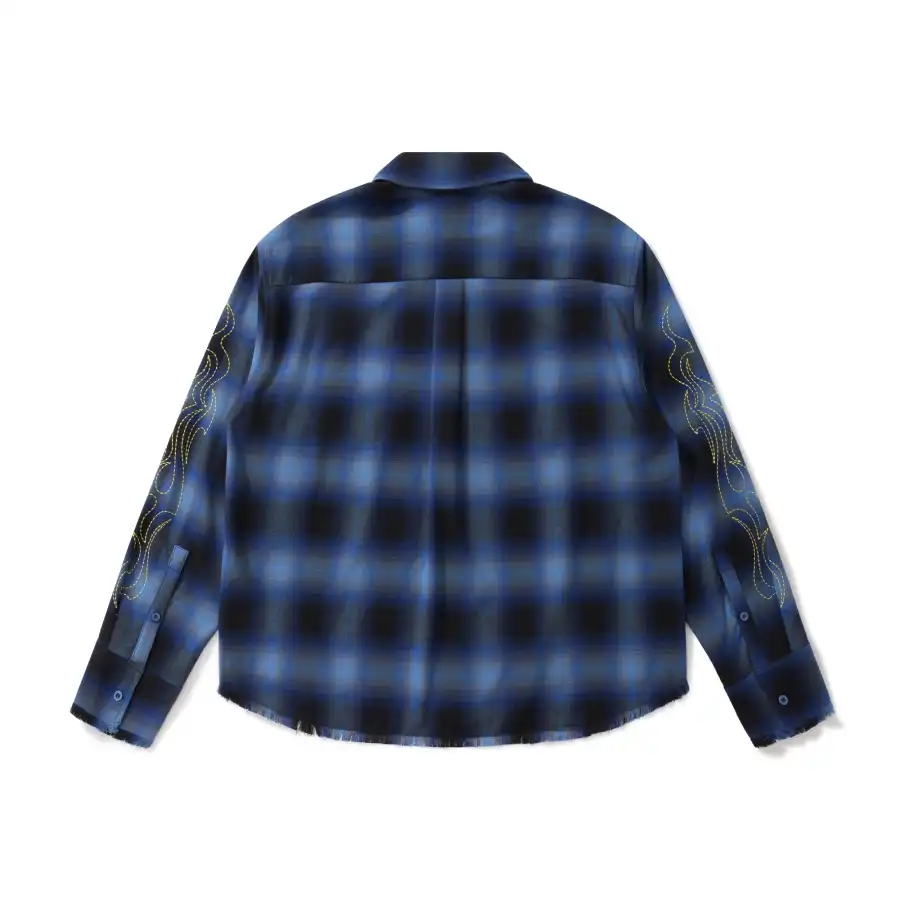 BURNIN "97' SERIES" FRAYED DISTRESSED PLAID EMBROIDERED SHIRT - 4