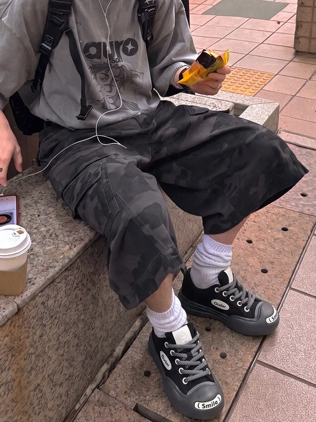 OUDER丨Smile Open Smile Big Head Canvas Shoes-Black