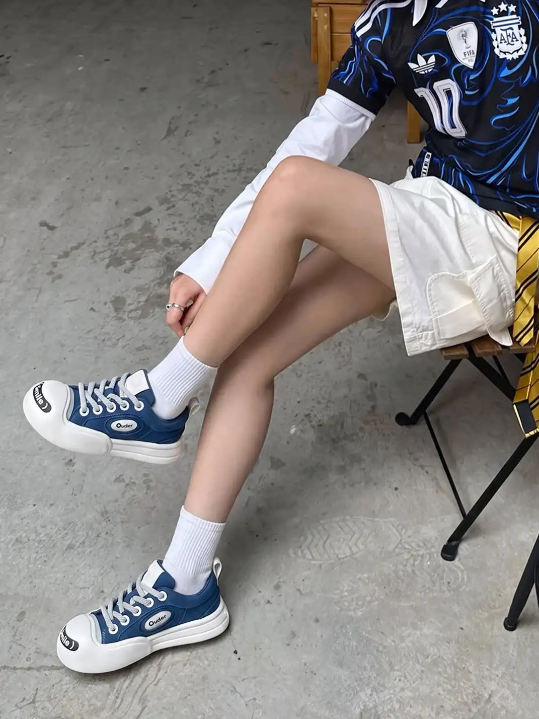 OUDER丨Smile Open Smile Big Head Canvas Shoes-Blue&White