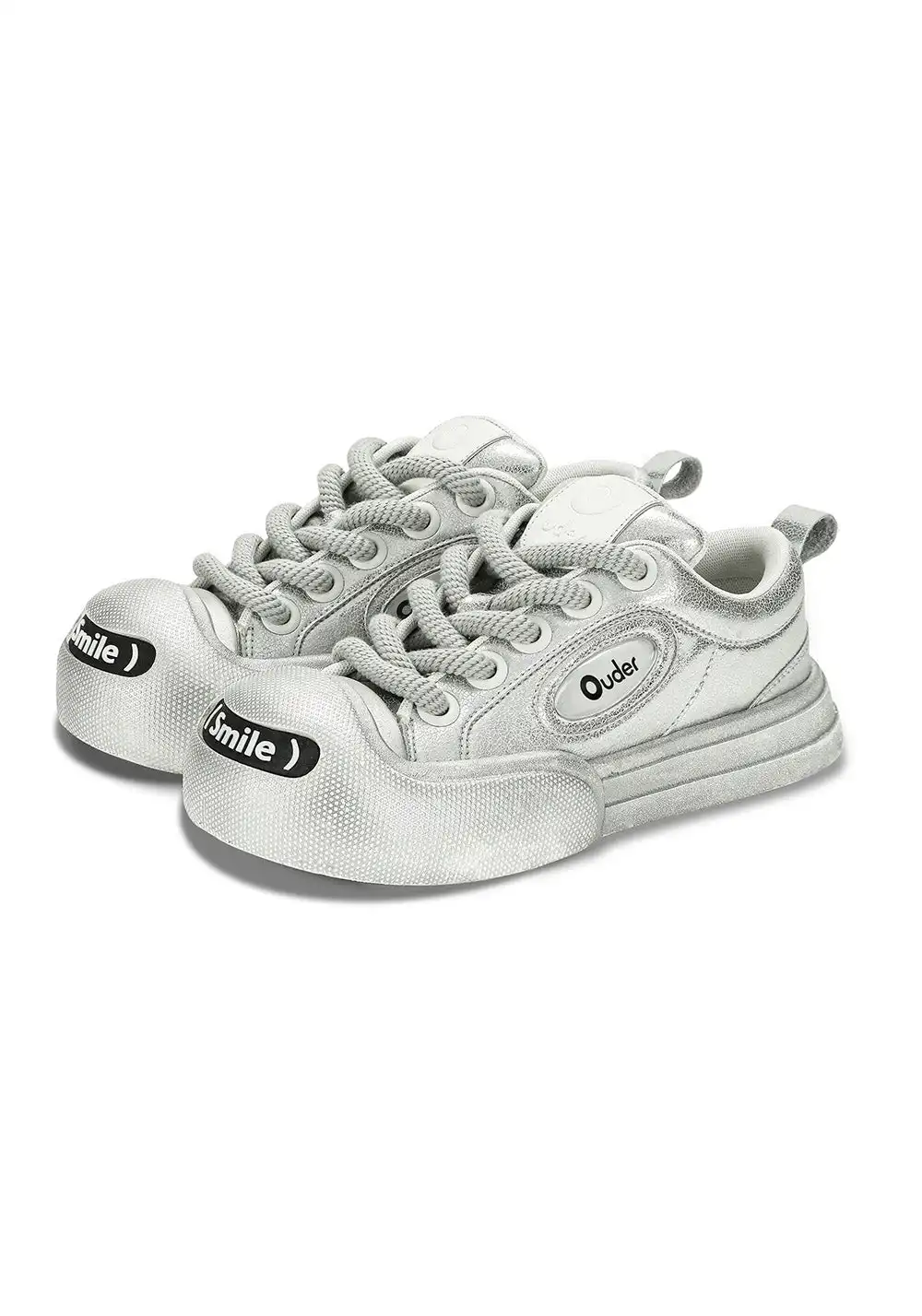 OUDER丨Smile Open Smile Big Head Canvas Shoes-Silver