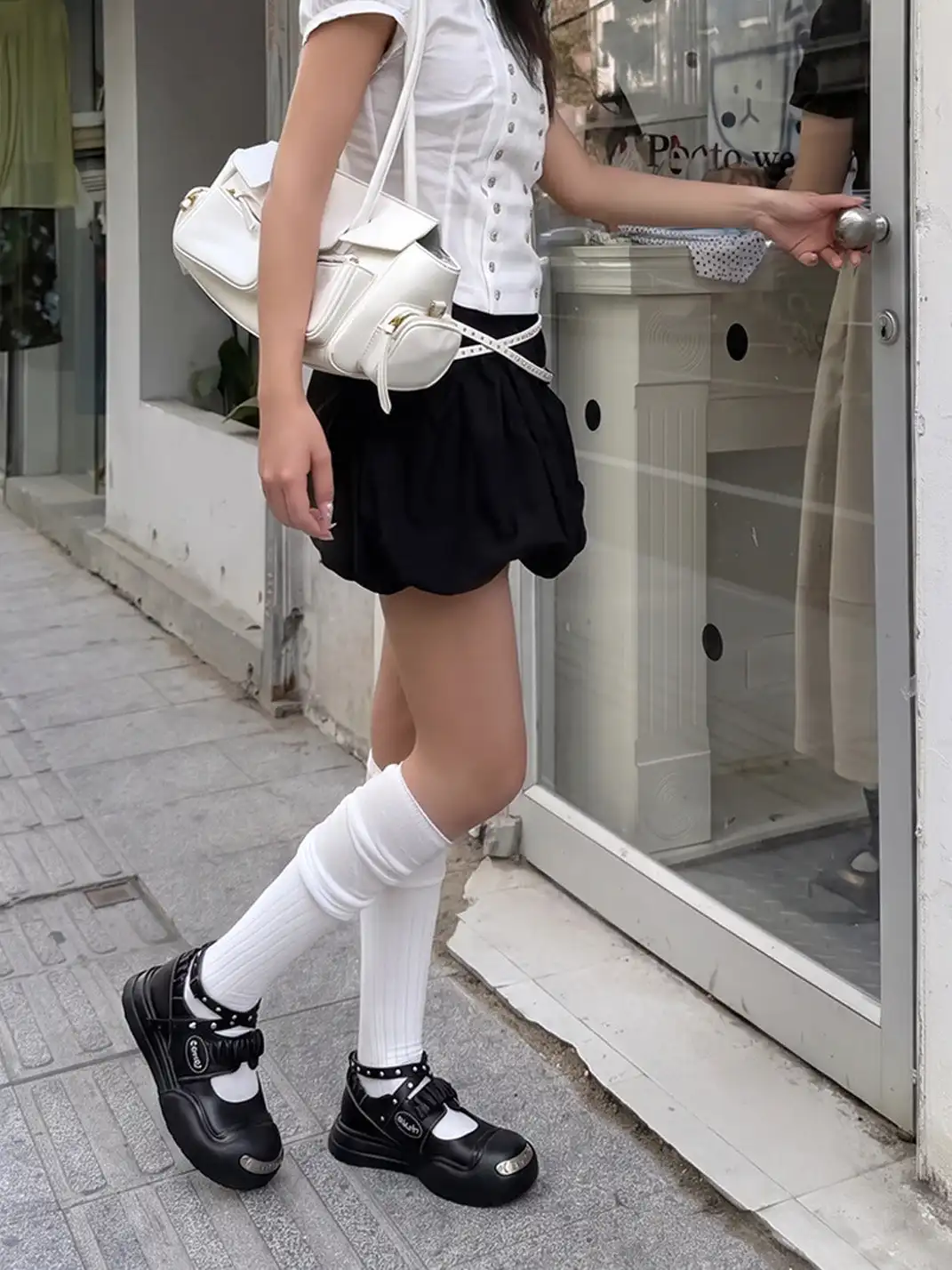 OUDER丨Smile Vampire Leather Mary Jane Shoes-Black