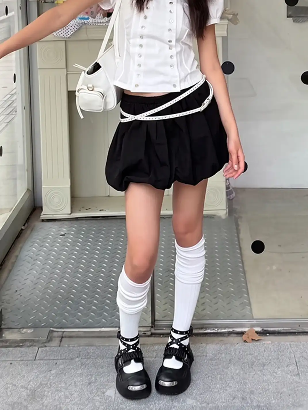 OUDER丨Smile Vampire Leather Mary Jane Shoes-Black