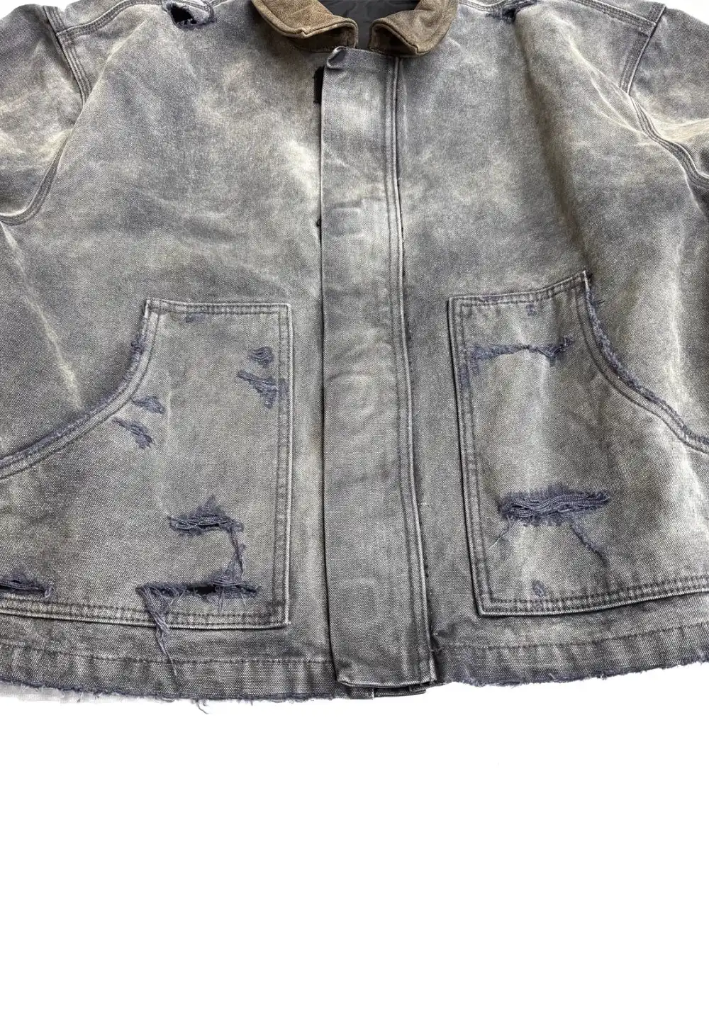The Butchers Riot-J22 Distressed Canvas Jacket - Leather Trim