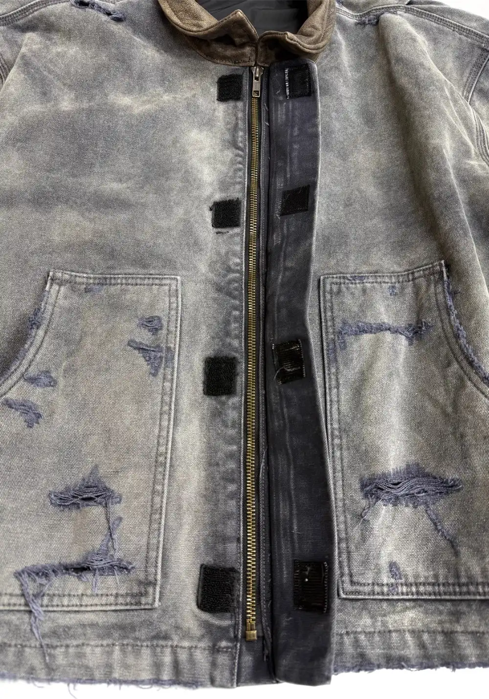 The Butchers Riot-J22 Distressed Canvas Jacket - Leather Trim