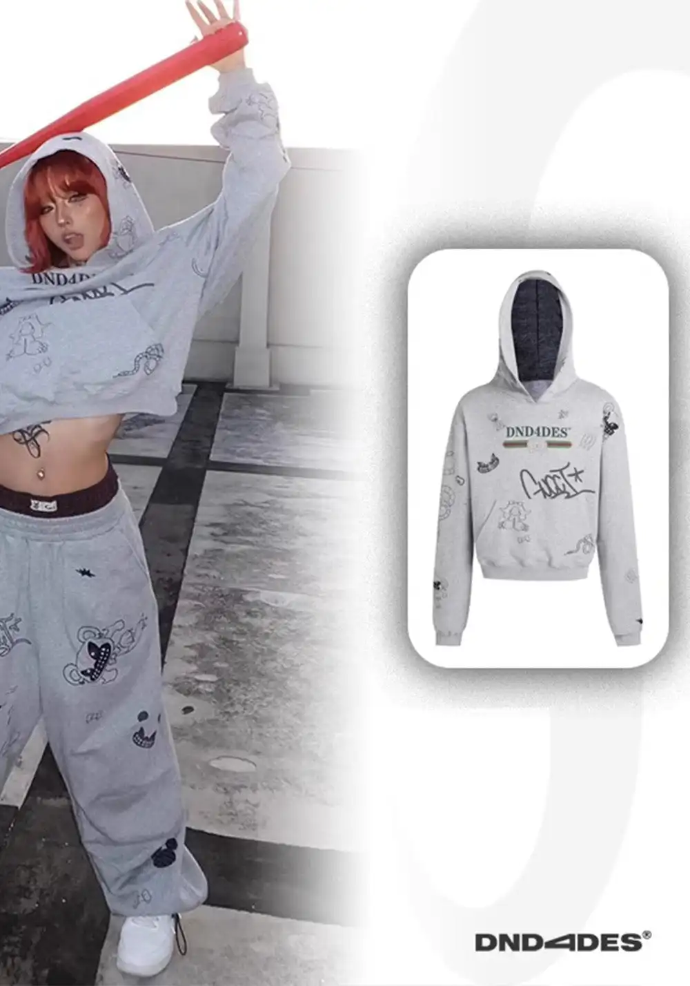 DND4DES丨Graffiti Gray Hoodie