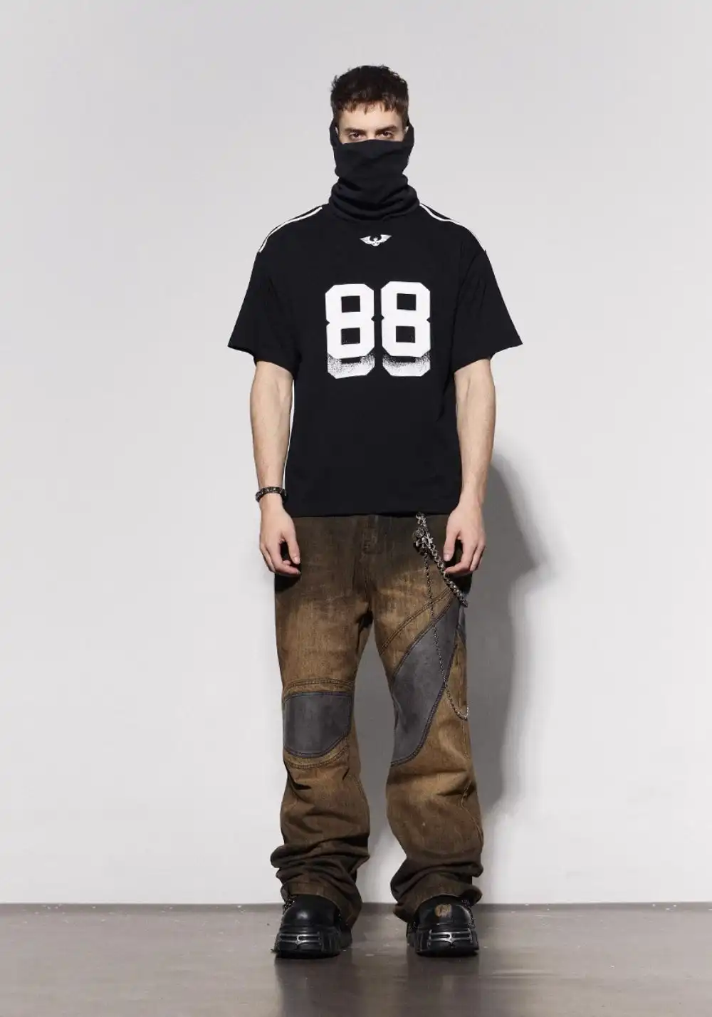 DND4DES丨Faux Leather Knee-Patch Denim Jeans