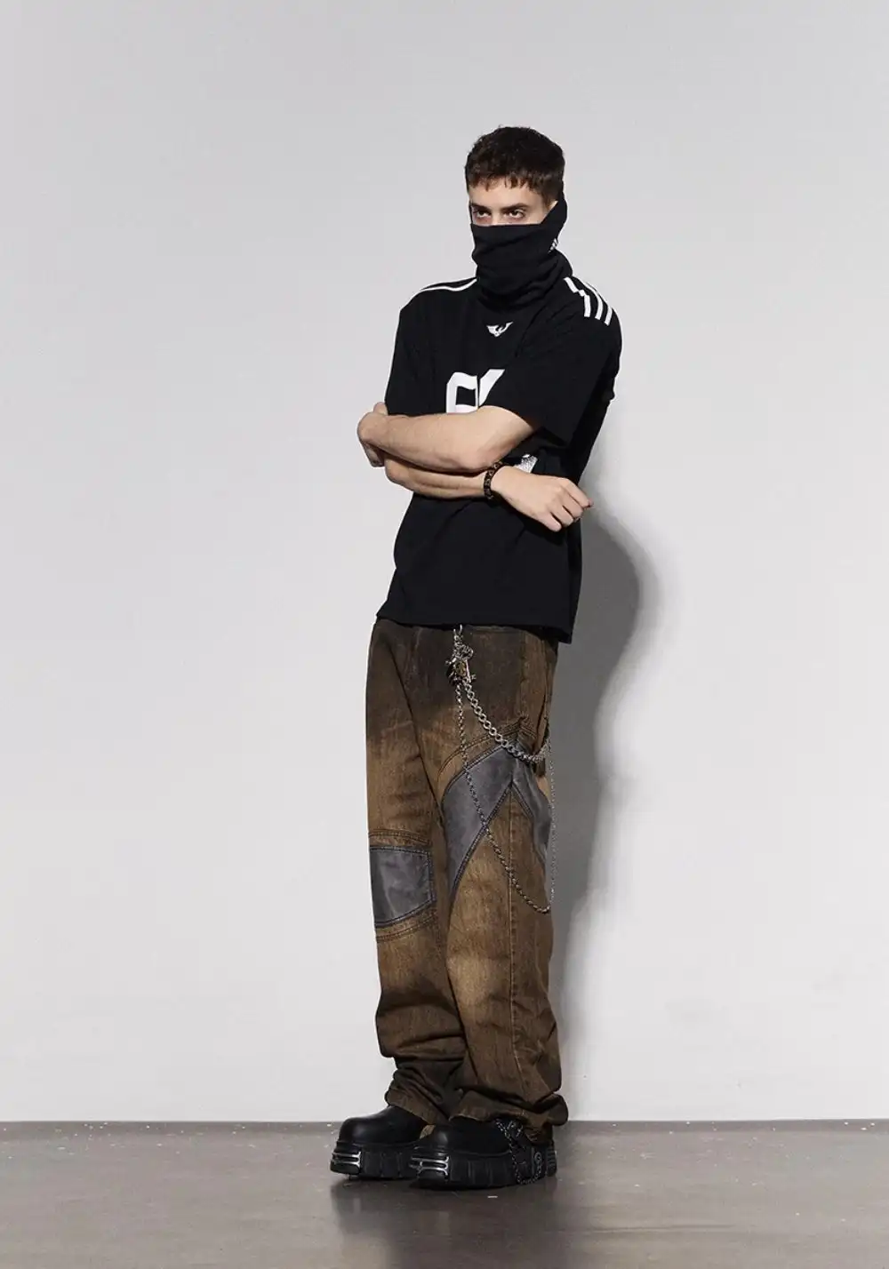 DND4DES丨Faux Leather Knee-Patch Denim Jeans