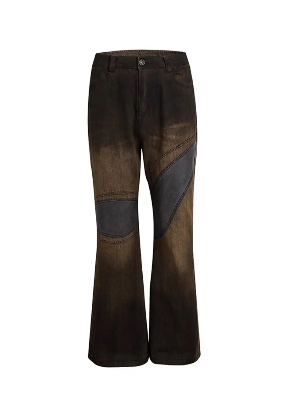 DND4DES丨Faux Leather Knee-Patch Denim Jeans