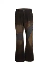 DND4DES丨Faux Leather Knee-Patch Denim Jeans