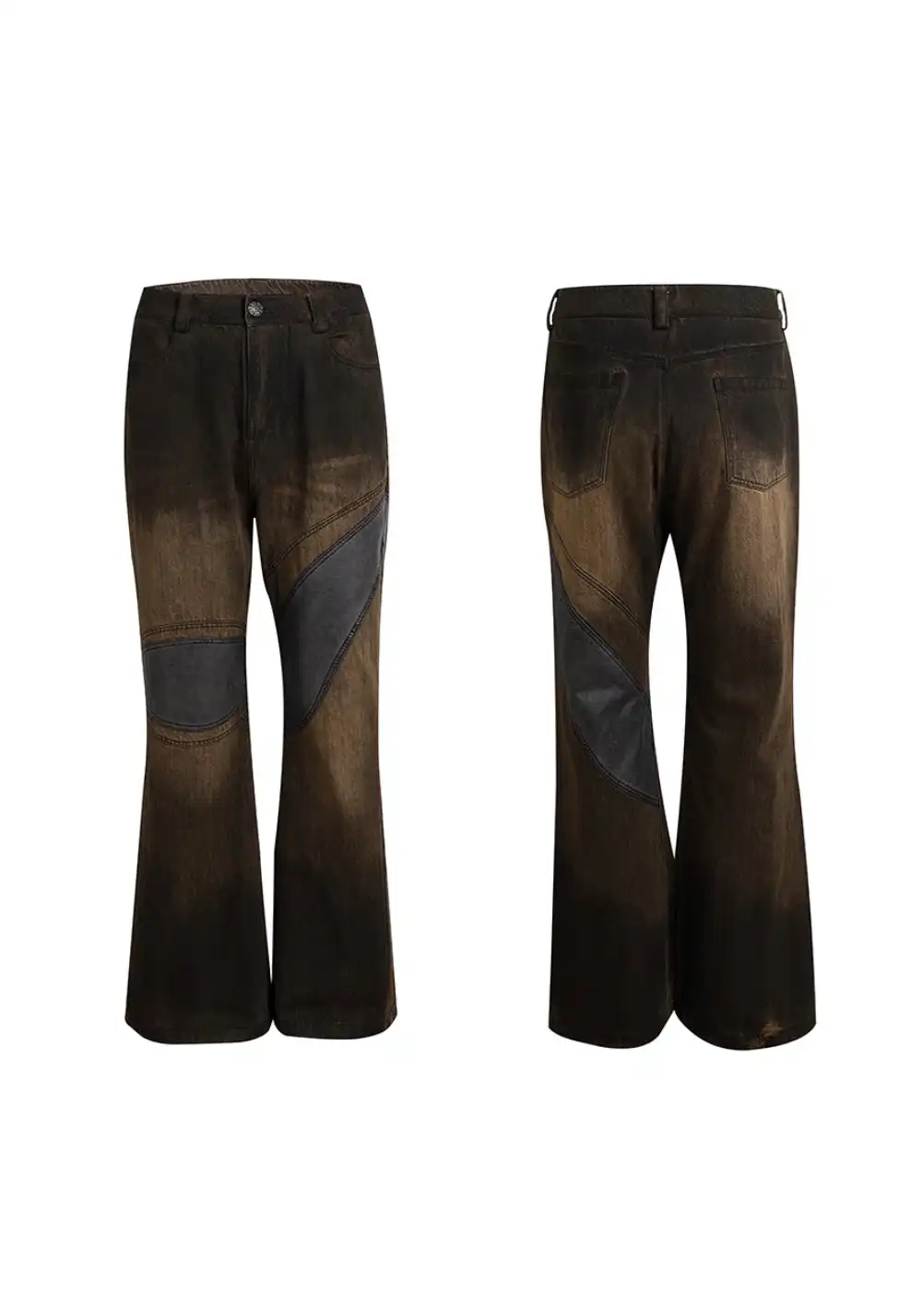 DND4DES丨Faux Leather Knee-Patch Denim Jeans