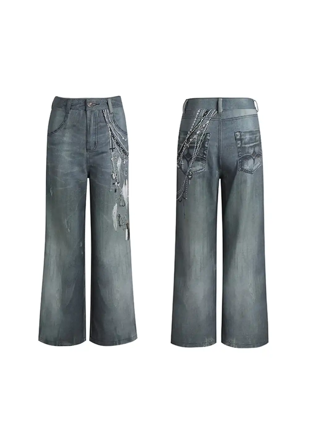 DND4DES丨All-Over Pearl Chain Denim Jeans