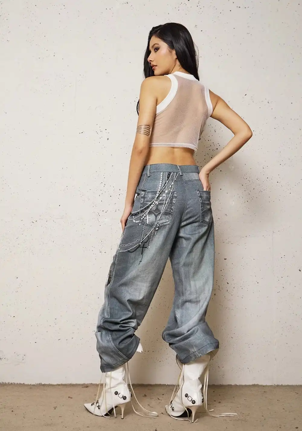 DND4DES丨All-Over Pearl Chain Denim Jeans