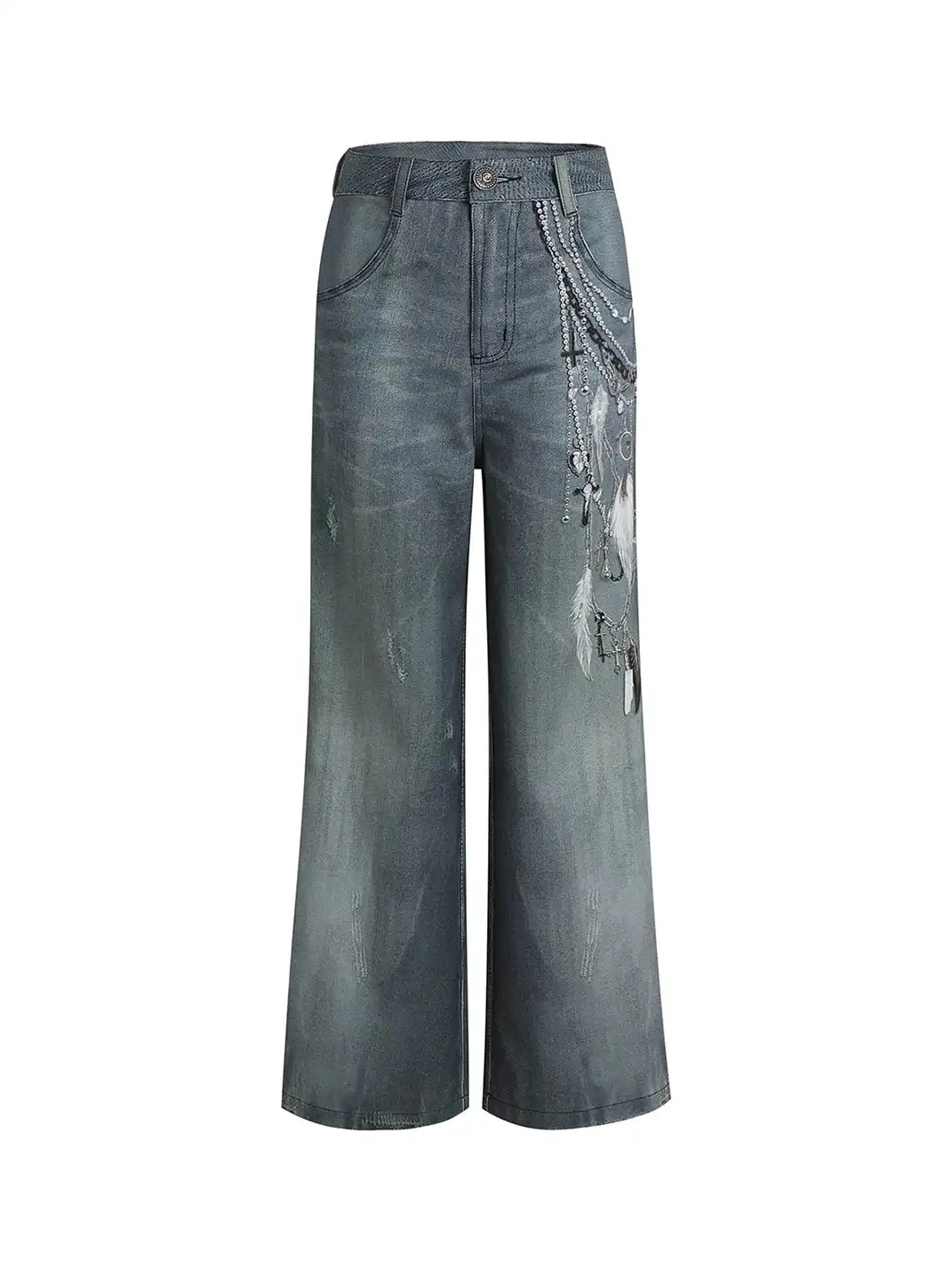 DND4DES丨All-Over Pearl Chain Denim Jeans