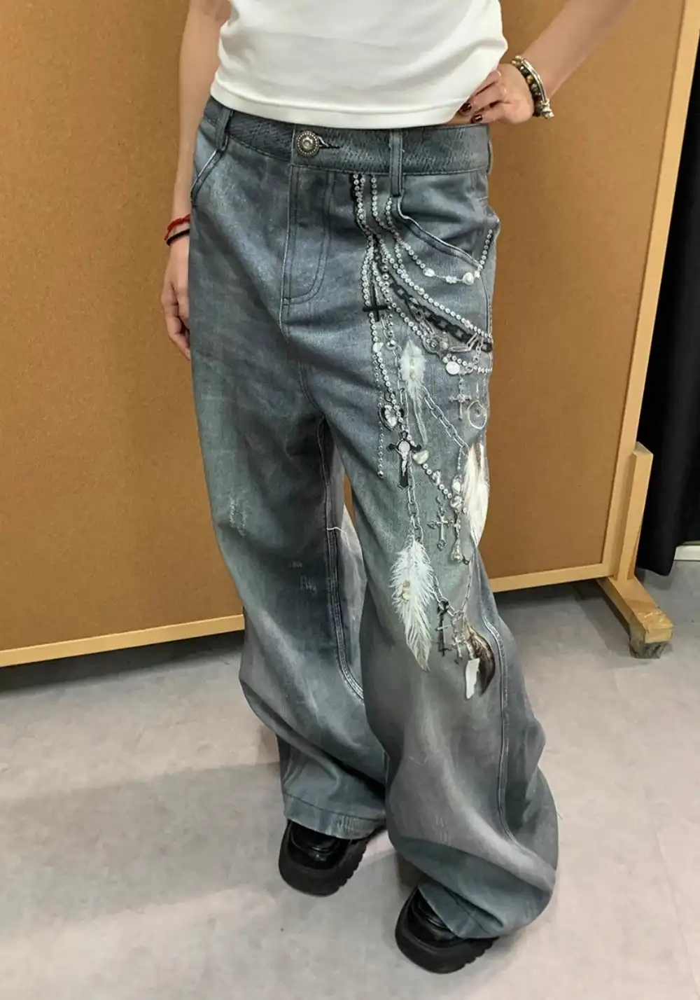 DND4DES丨All-Over Pearl Chain Denim Jeans
