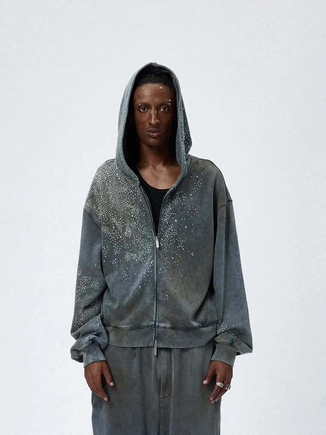 DND4DES丨Colorful Rhinestone Washed Distressed Hoodie