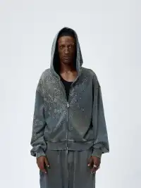 DND4DES丨Colorful Rhinestone Washed Distressed Hoodie