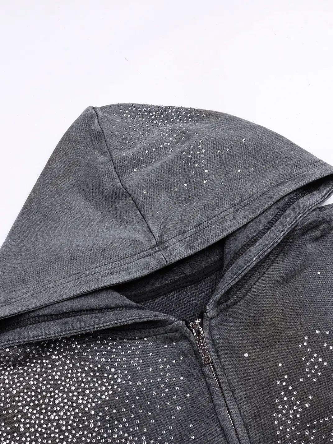 DND4DES丨Colorful Rhinestone Washed Distressed Hoodie