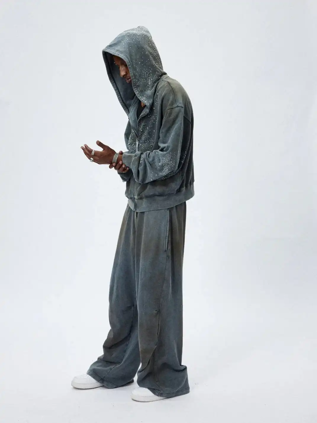 DND4DES丨Colorful Rhinestone Washed Distressed Hoodie