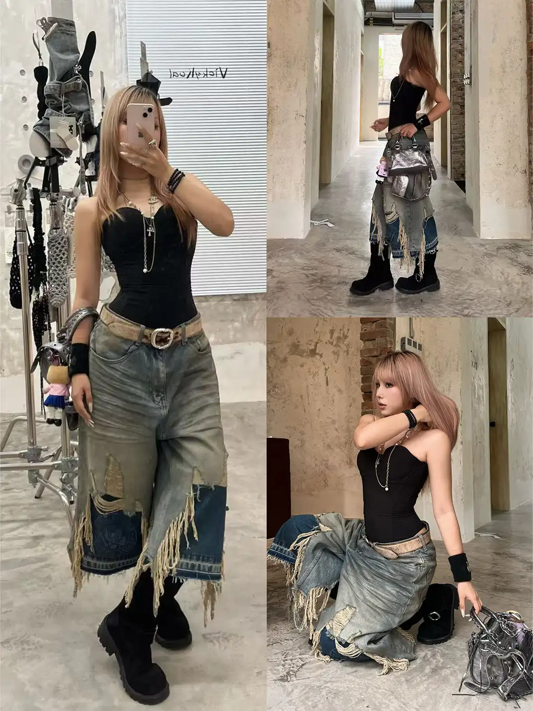 REGEN ZONE | "RIOT" Samurai Distressed Patchwork Cropped Pants