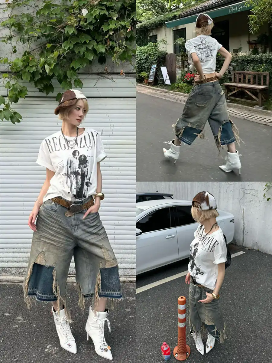 REGEN ZONE | "RIOT" Samurai Distressed Patchwork Cropped Pants - 4