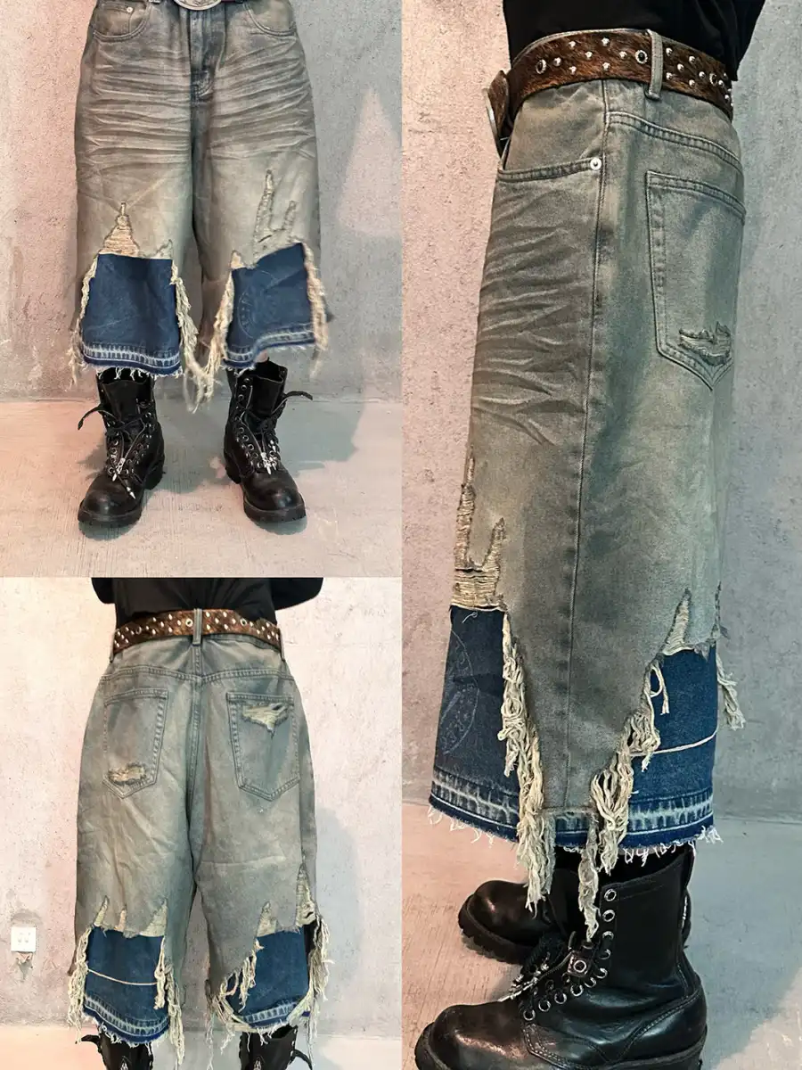 REGEN ZONE | "RIOT" Samurai Distressed Patchwork Cropped Pants - 2