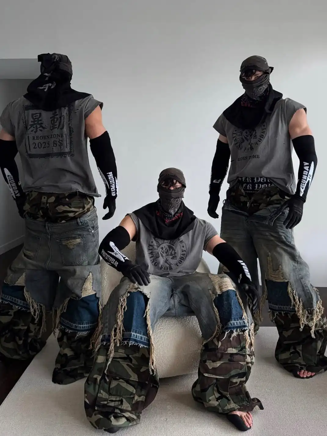 REGEN ZONE | "RIOT" Samurai Distressed Patchwork Cropped Pants