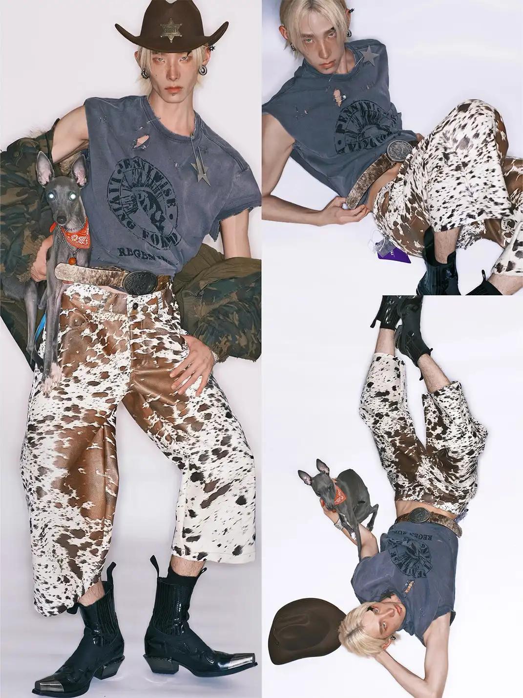 REGEN ZONE | "RIOT" Fog White Distressed Suede Cropped Pants