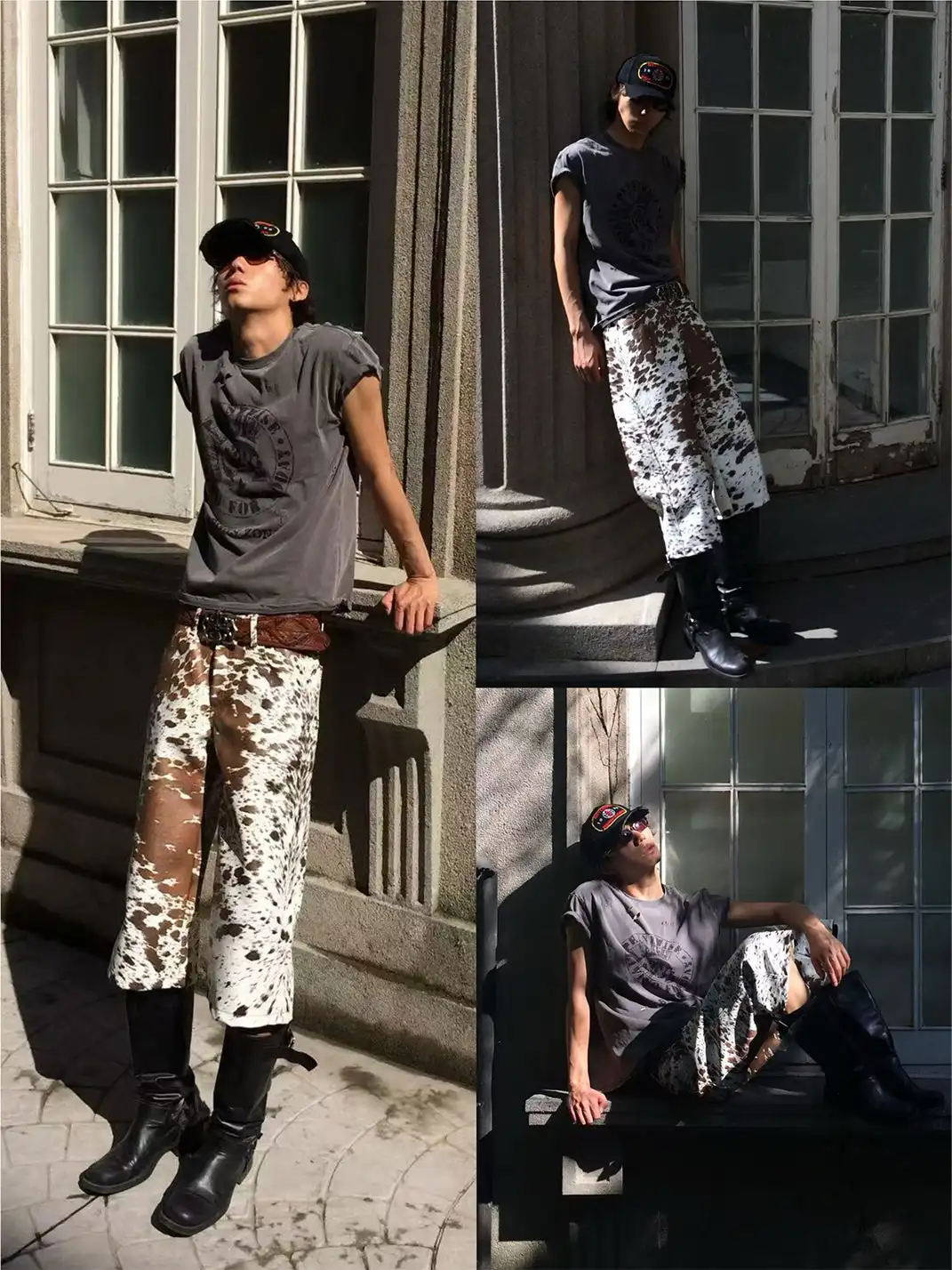REGEN ZONE | "RIOT" Fog White Distressed Suede Cropped Pants