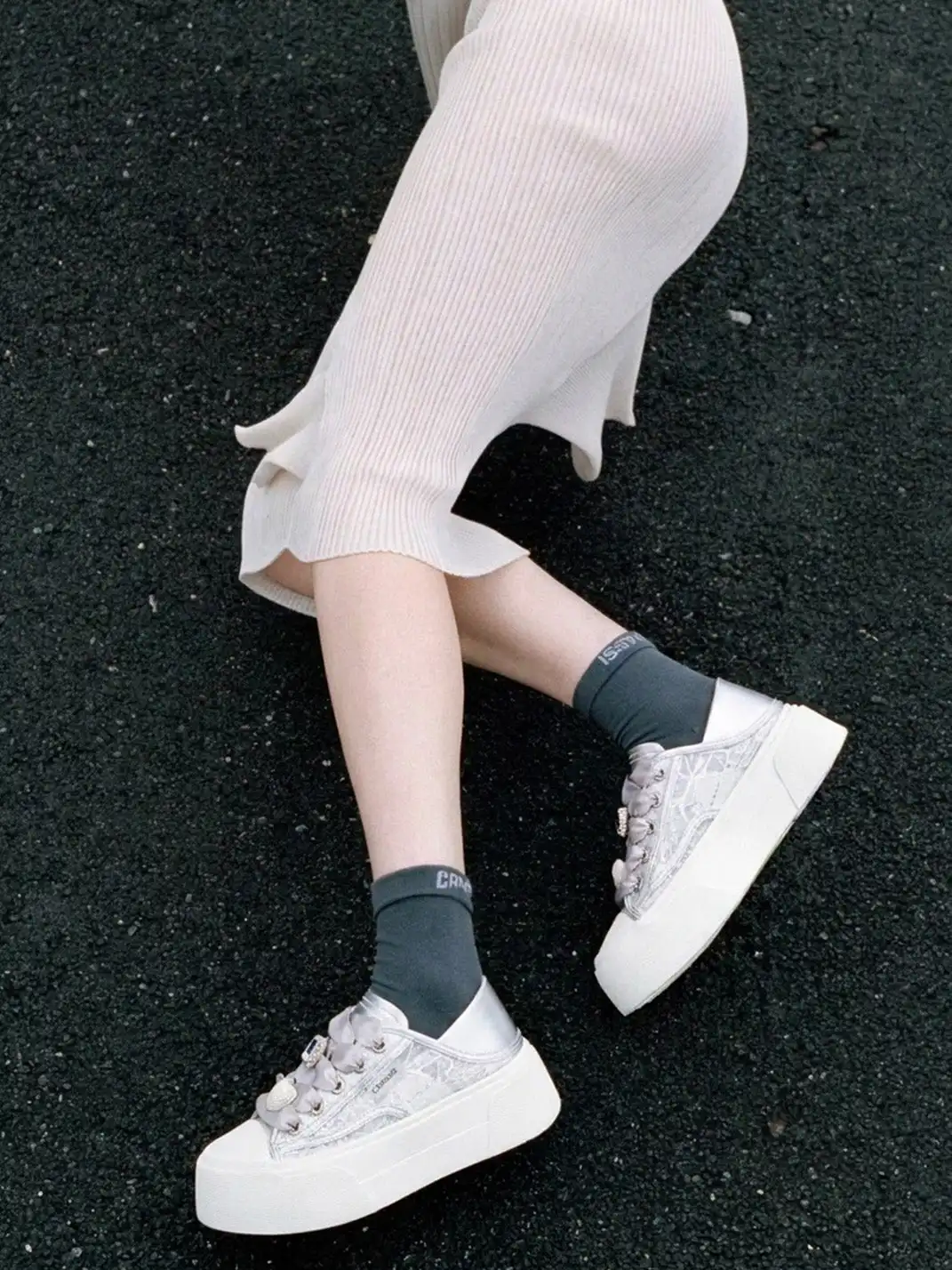 CBANNER丨Sweet and Cute Mesh Low-Top Sneakers in Silver