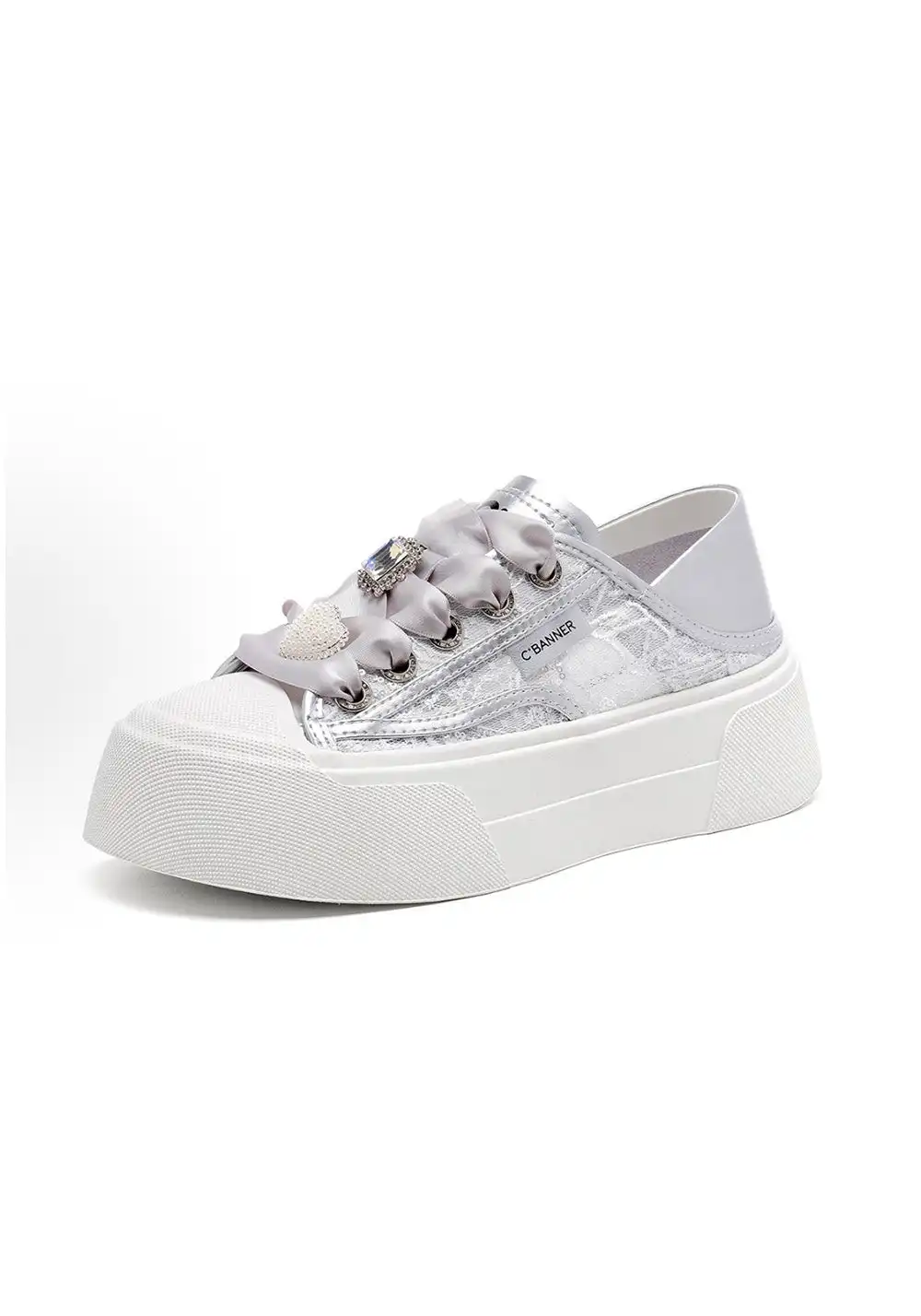 CBANNER丨Sweet and Cute Mesh Low-Top Sneakers in Silver
