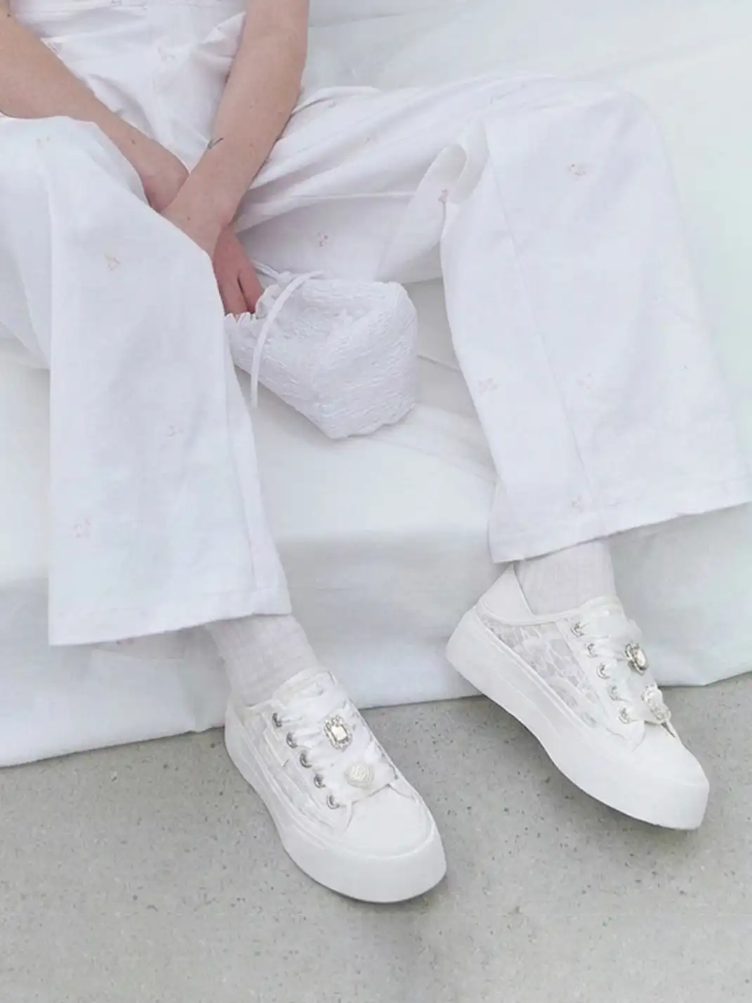 C.BANNER丨 Chanel-style Sweet and Cute Mesh Low-Top Sneakers in Silver