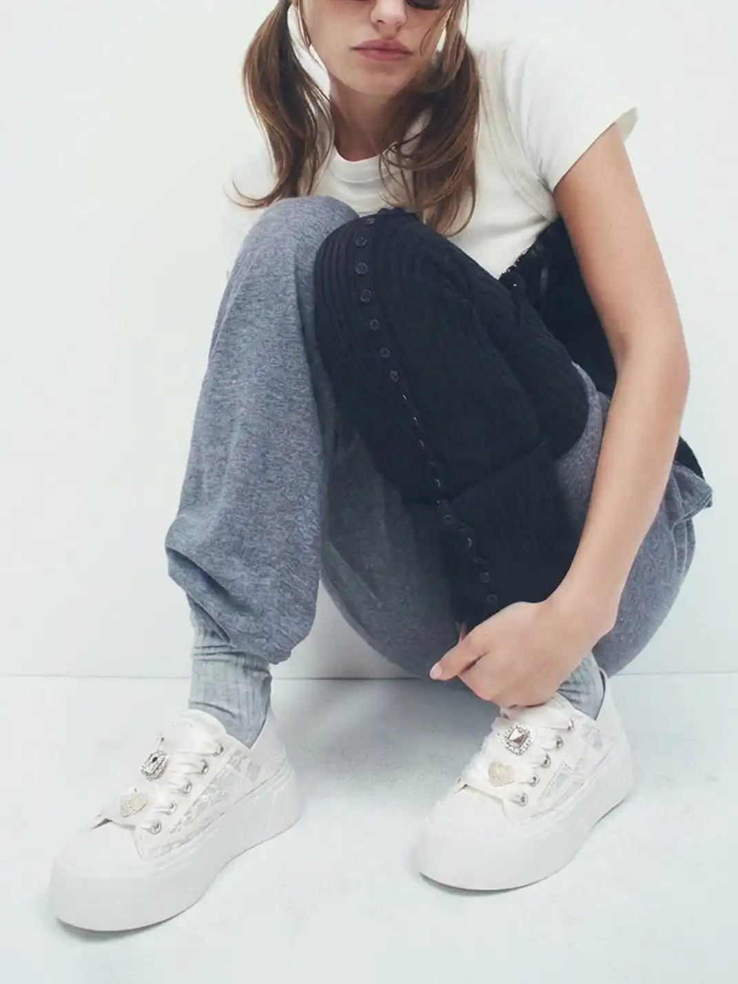 C.BANNER丨 Chanel-style Sweet and Cute Mesh Low-Top Sneakers in Silver