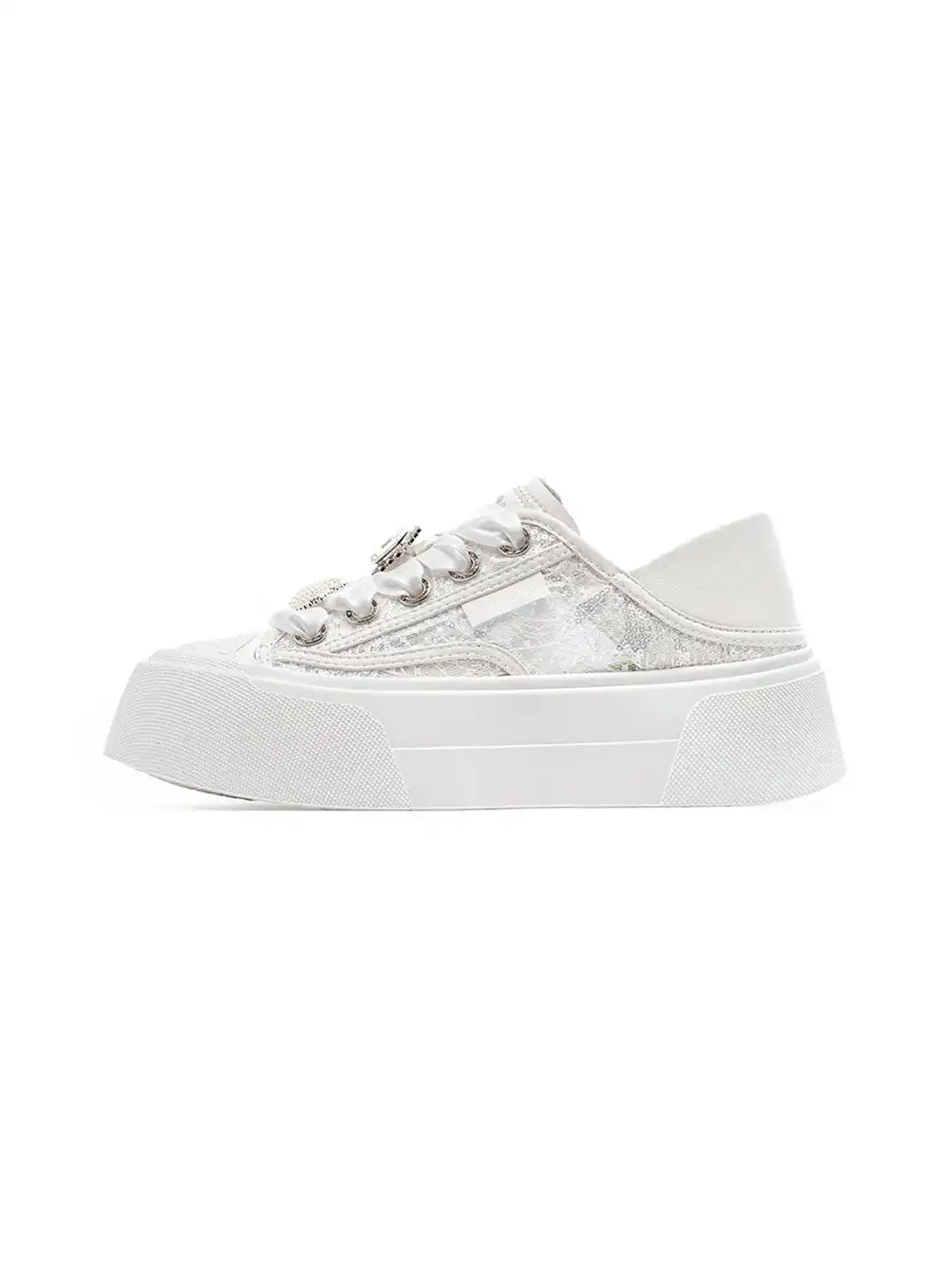 C.BANNER丨 Chanel-style Sweet and Cute Mesh Low-Top Sneakers in Silver