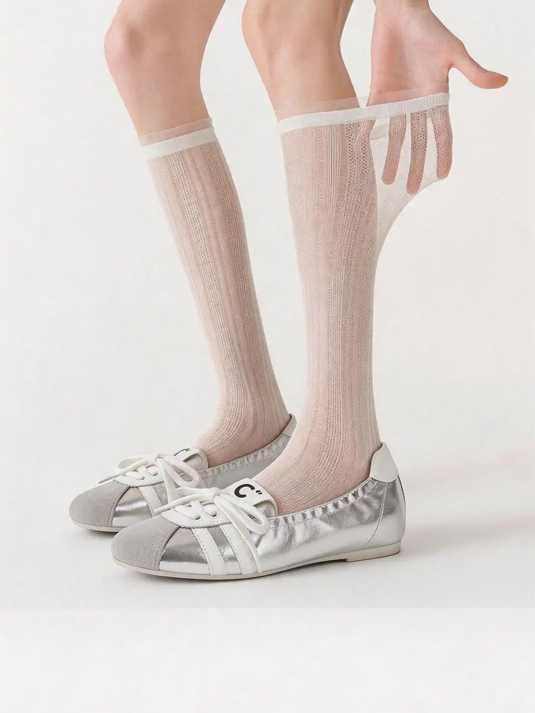 C.BANNER丨Leather Ballet Flats Women's Silver