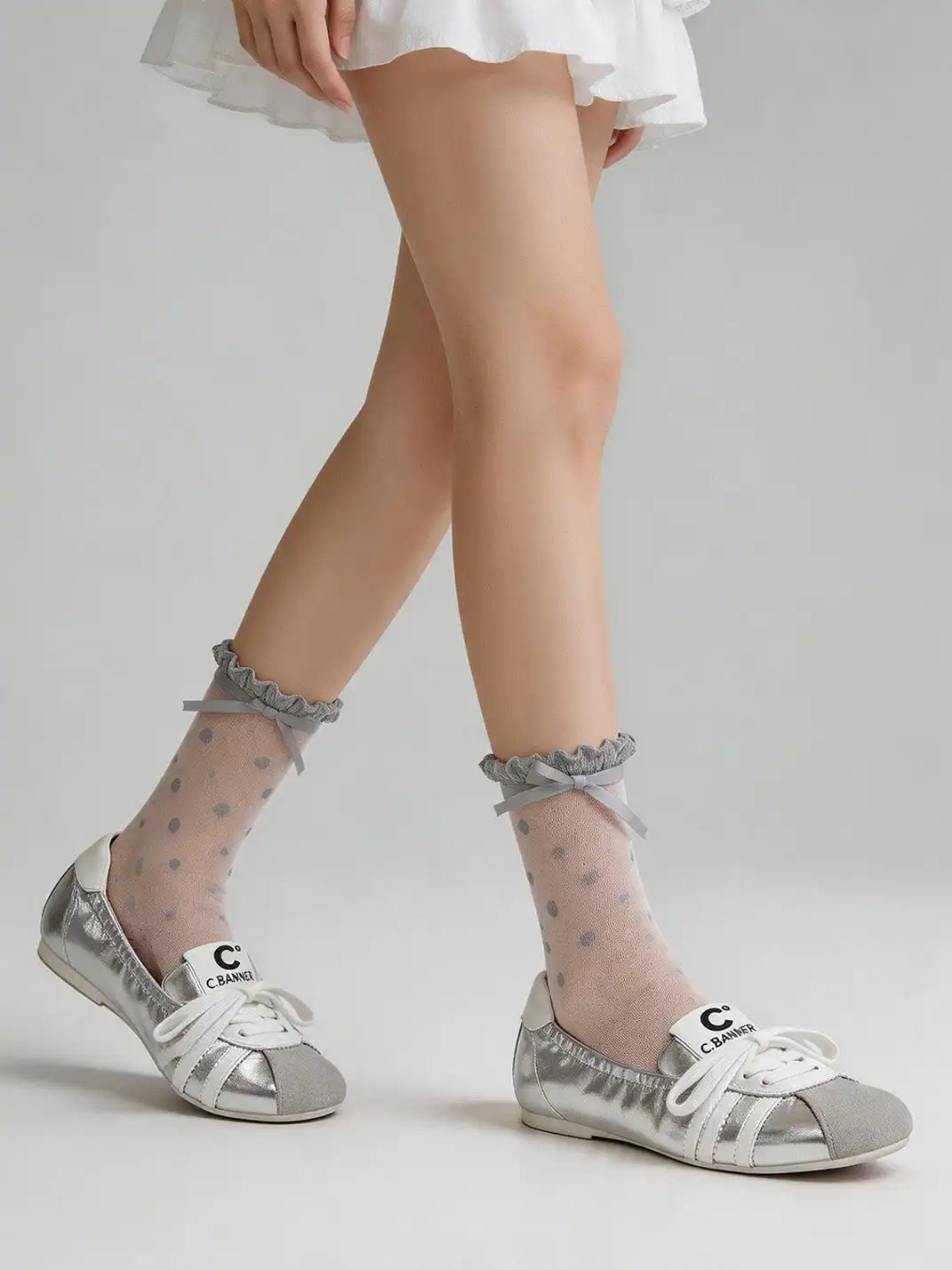 C.BANNER丨Leather Ballet Flats Women's Silver