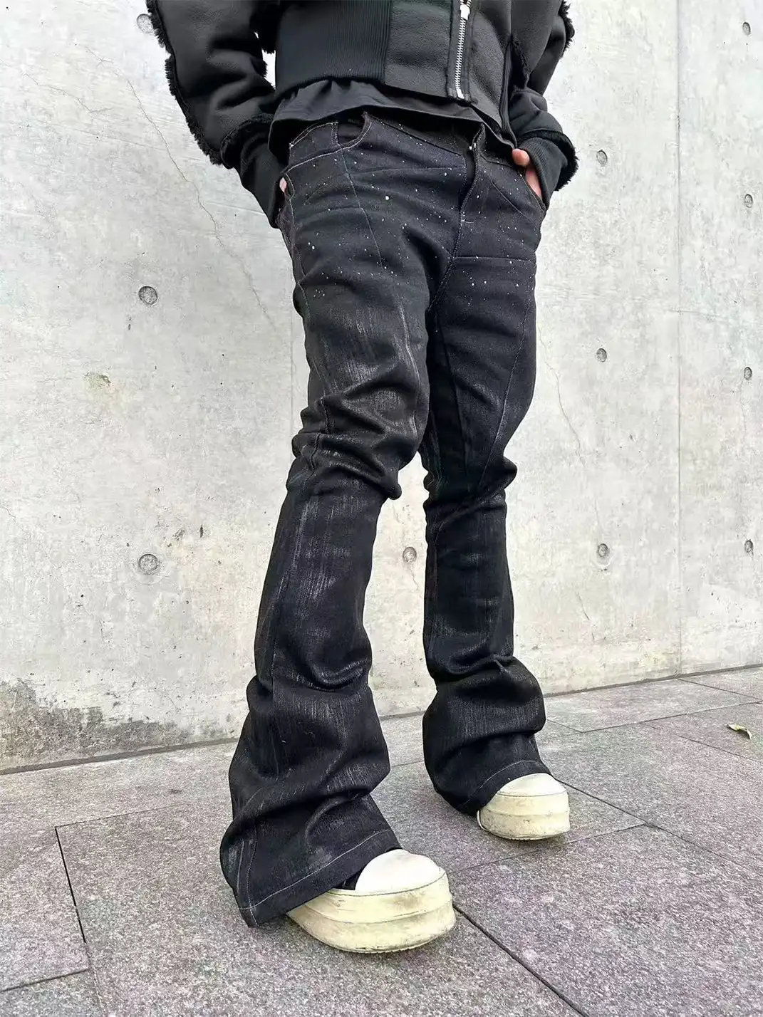 DisarkāSilver Glitter Pentagram Waxed Flared Pants