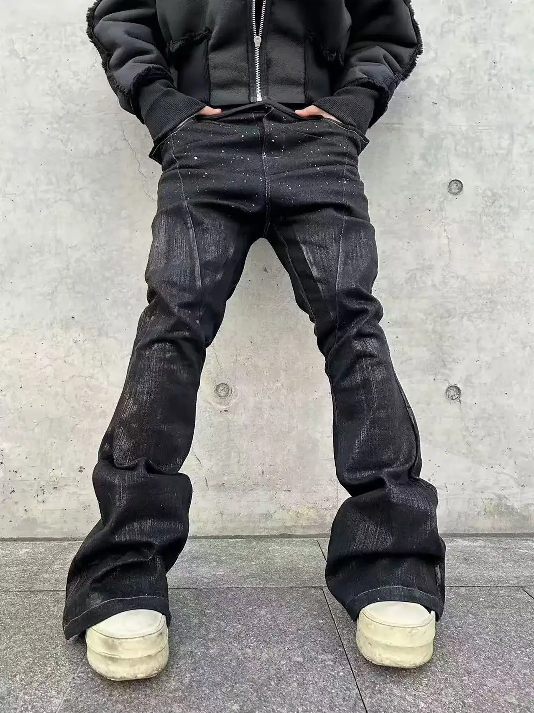 DisarkāSilver Glitter Pentagram Waxed Flared Pants