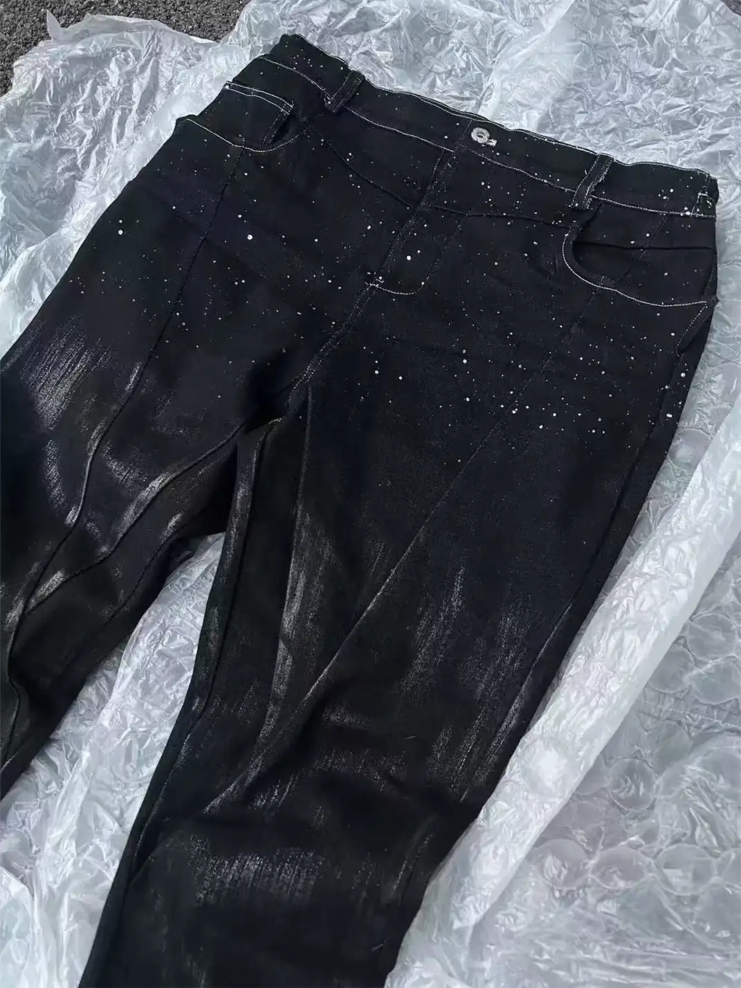 DisarkāSilver Glitter Pentagram Waxed Flared Pants