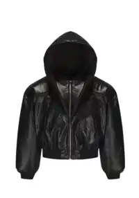 Disark│Cracked PU Leather Cropped Bomber Jacket