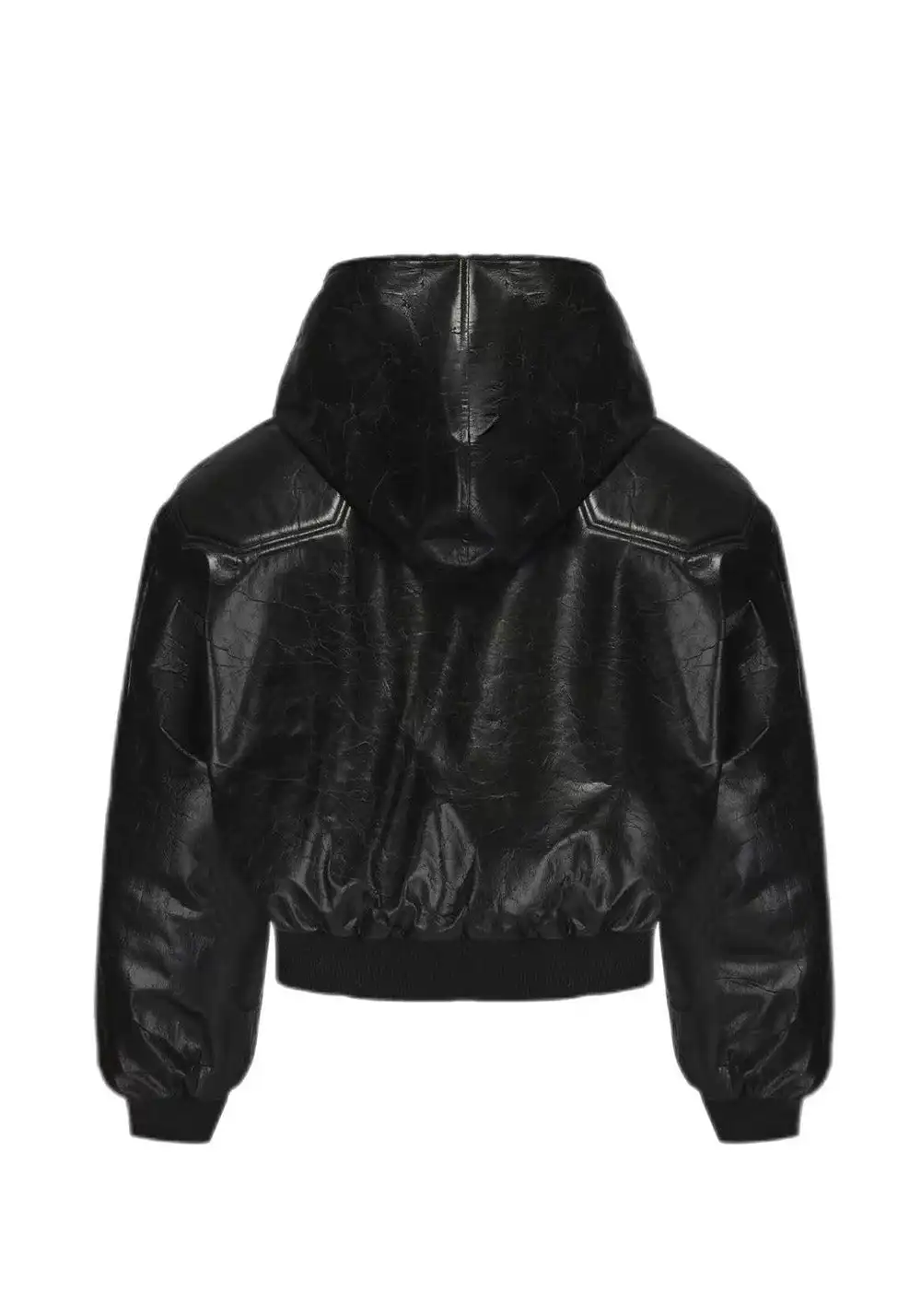 Disark│Cracked PU Leather Cropped Bomber Jacket