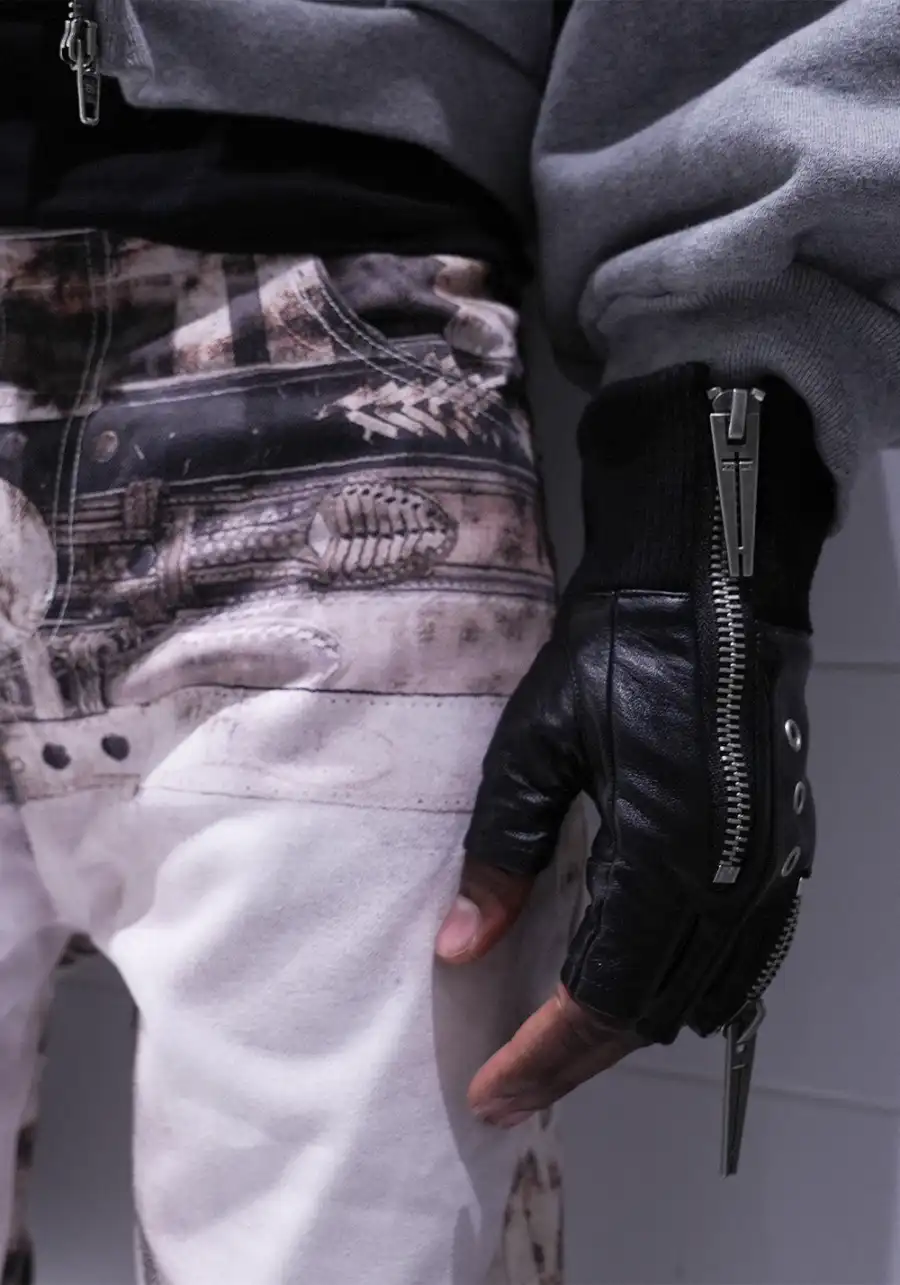 REBEL WAVE丨25SS“WOR”DOUBLE ZIP STRUCTURE LAYERED GLOVES - 2