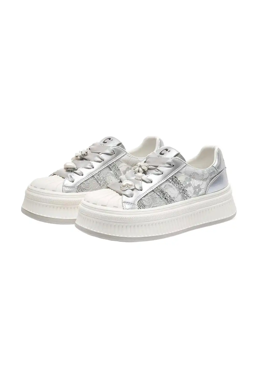 C.BANNER丨Shell Head Silk Ribbon Lace Low-top Sneakers