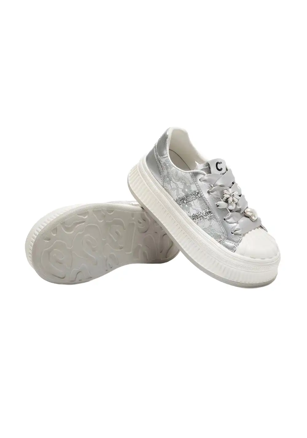 C.BANNER丨Shell Head Silk Ribbon Lace Low-top Sneakers