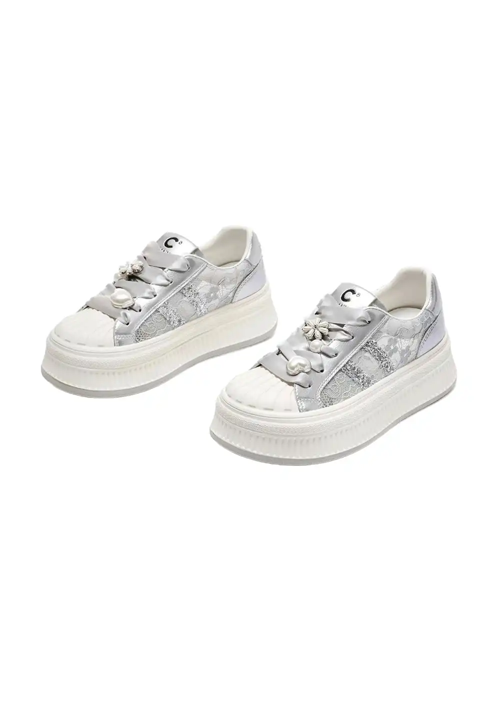C.BANNER丨Shell Head Silk Ribbon Lace Low-top Sneakers