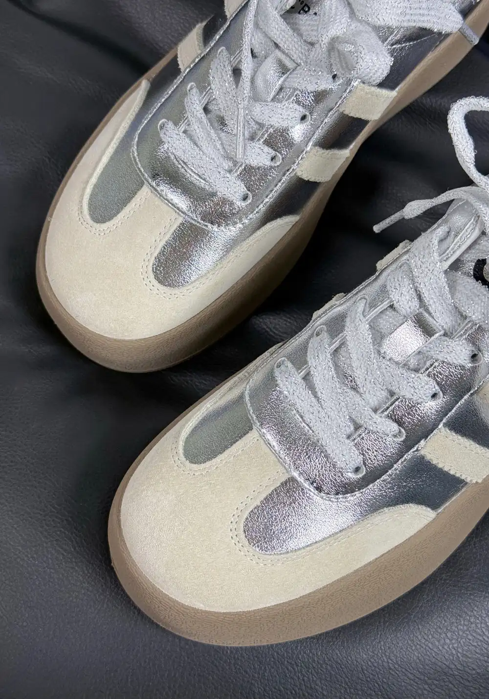 C.BANNER丨Silver Grey Colorblock Platform Sneakers
