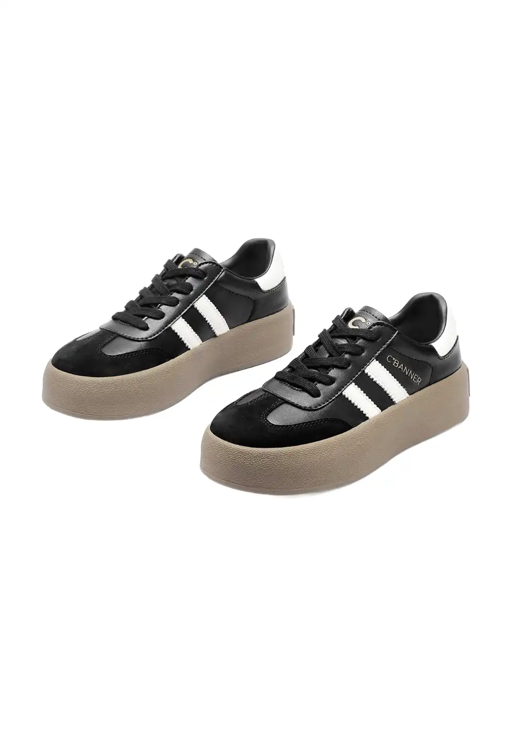 C.BANNER丨Silver Grey Colorblock Platform Sneakers