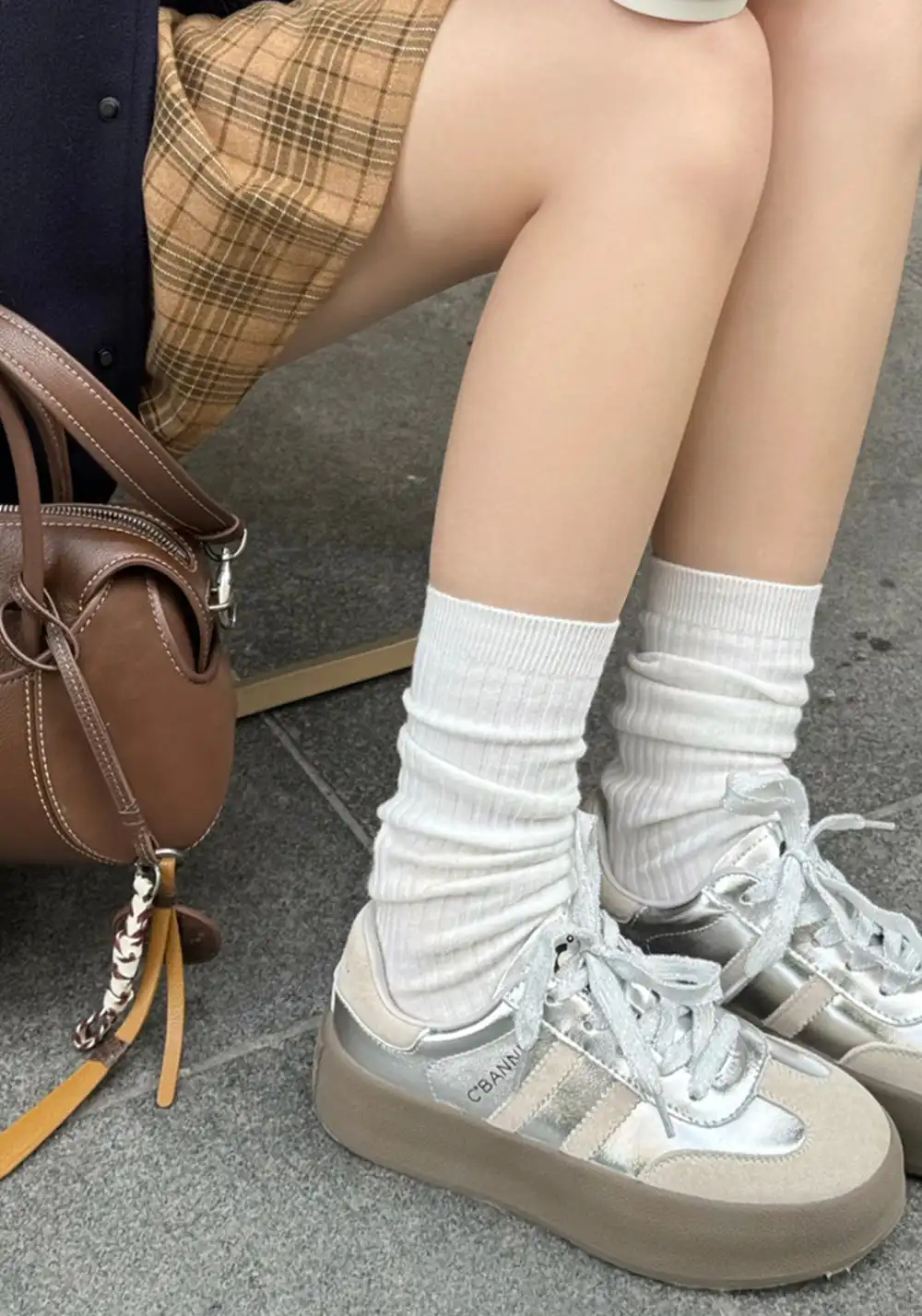 C.BANNER丨Silver Grey Colorblock Platform Sneakers